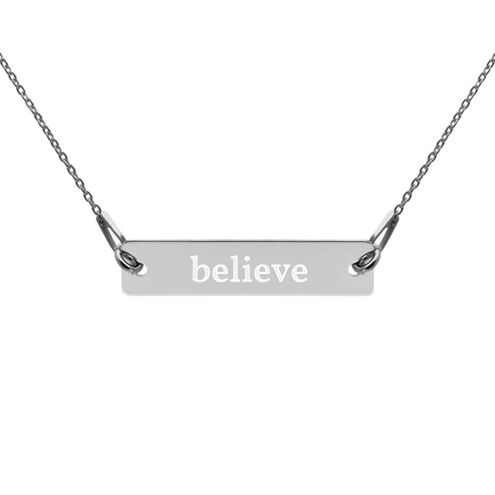 Collier chaîne à barre en argent gravé Believe