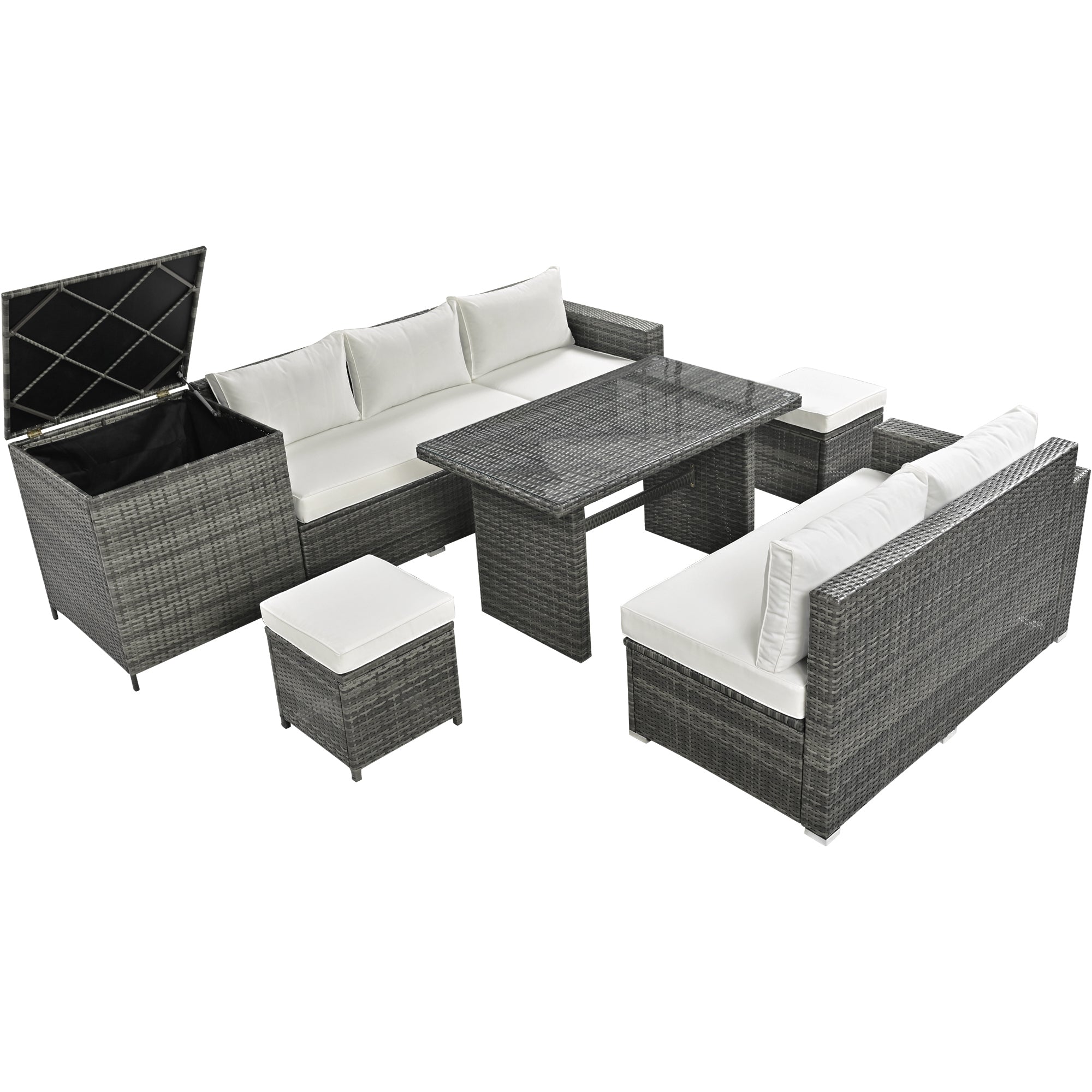 6-Piece All-Weather PE Rattan Sofa Set with Adjustable Seats & Storage