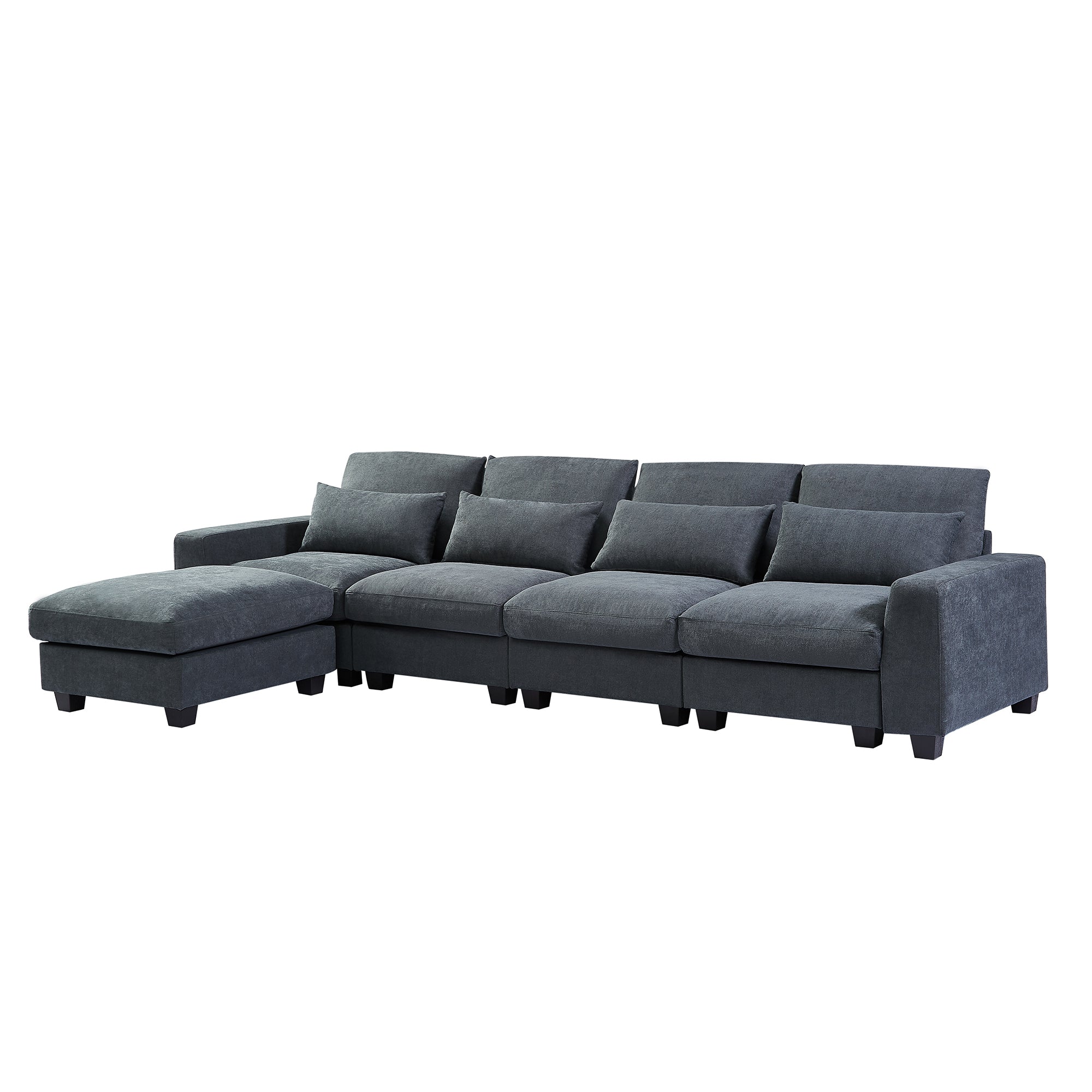 Modern L-Shape Feather-Filled Convertible Sofa with Reversible Chaise