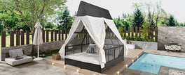 Adjustable Outdoor Daybed with Curtains & Pillows for Garden Lounging