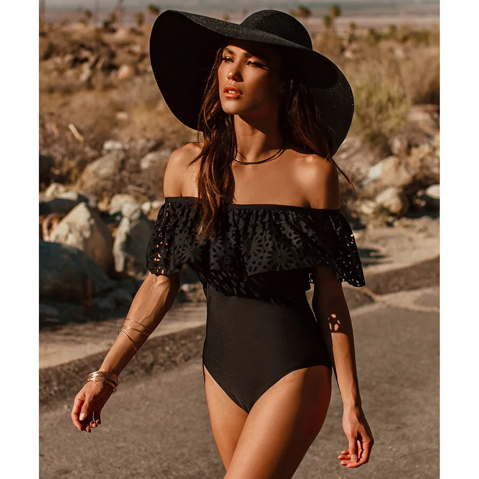 New Sexy Off-Shoulder Ruffle One-Piece Swimsuit - XL Women’s Swimwear