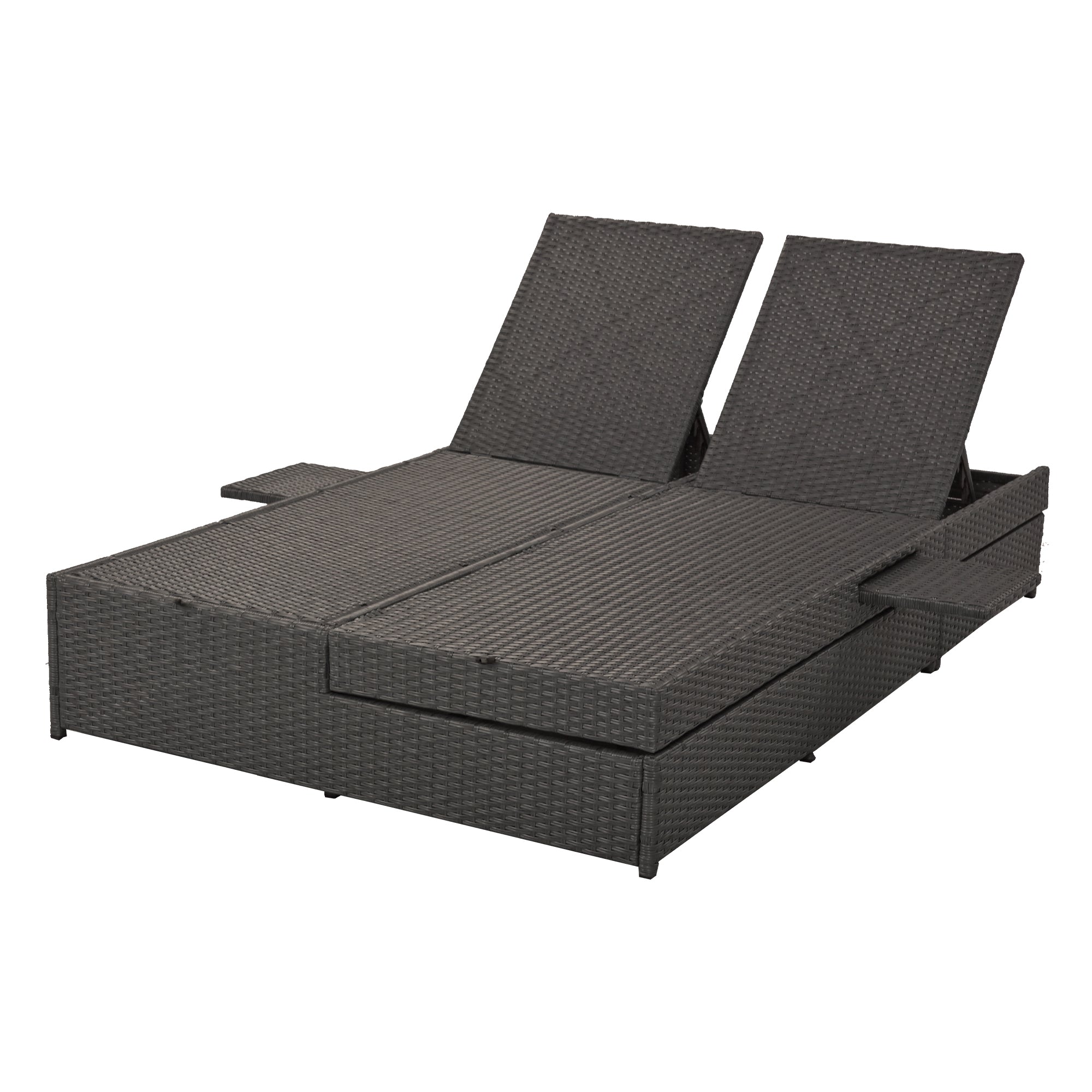 Outdoor Double Sunbed: Adjustable Wicker Rattan Reclining Chair Set