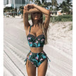 Ensemble de bikini floral bandage push-up taille haute - Maillot de bain deux pièces à bretelles