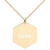 Love Engraved Silver Hexagon Necklace