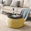 Yellow Round Storage Ottoman, 2-in-1 End Table & Ottoman (25.5