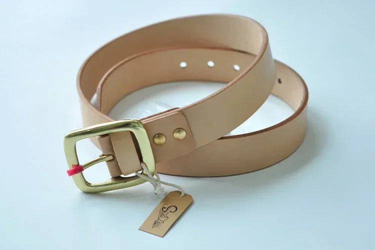 Elegant Brass Buckle Belt - Genuine Italian Full-Grain Leather for Men