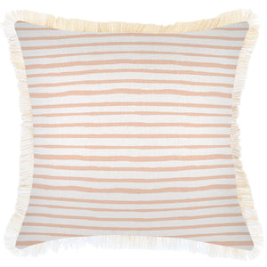 Cushion Cover-Coastal Fringe-Paint Stripes Blush-60cm X 60cm