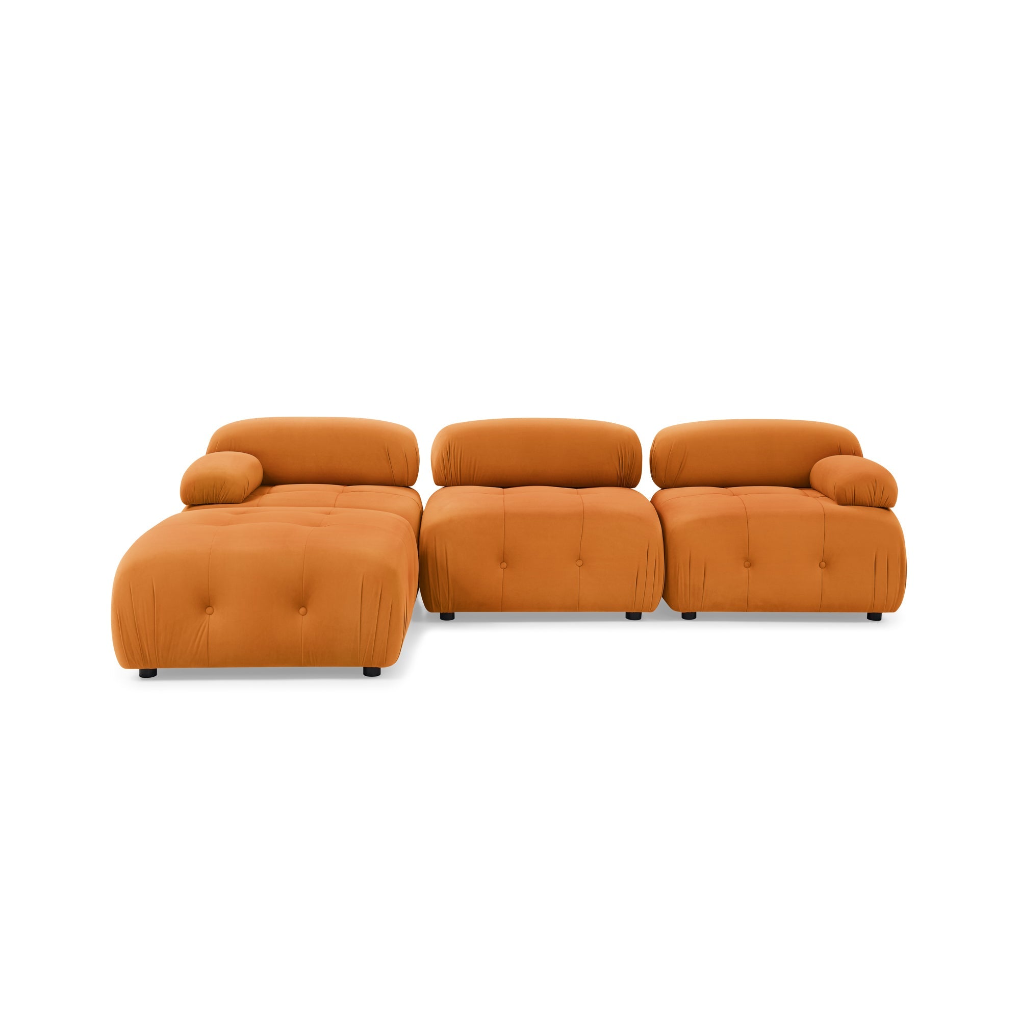 Modular L-Shaped Sofa, Orange Velvet, Tufted Design & Reversible Ottoman