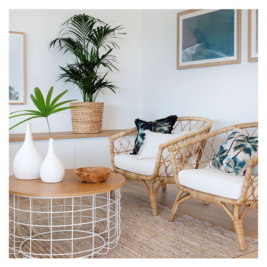 Cushion Cover-Coastal Fringe-Palm Trees Natural-60cm X 60cm