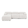 Modular L-Shaped Sofa with Ottoman, Button Tufted, Ivory Teddy Fabric