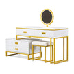 Modern Vanity Table with Movable Side Cabinet, 4 Drawers & Mirror