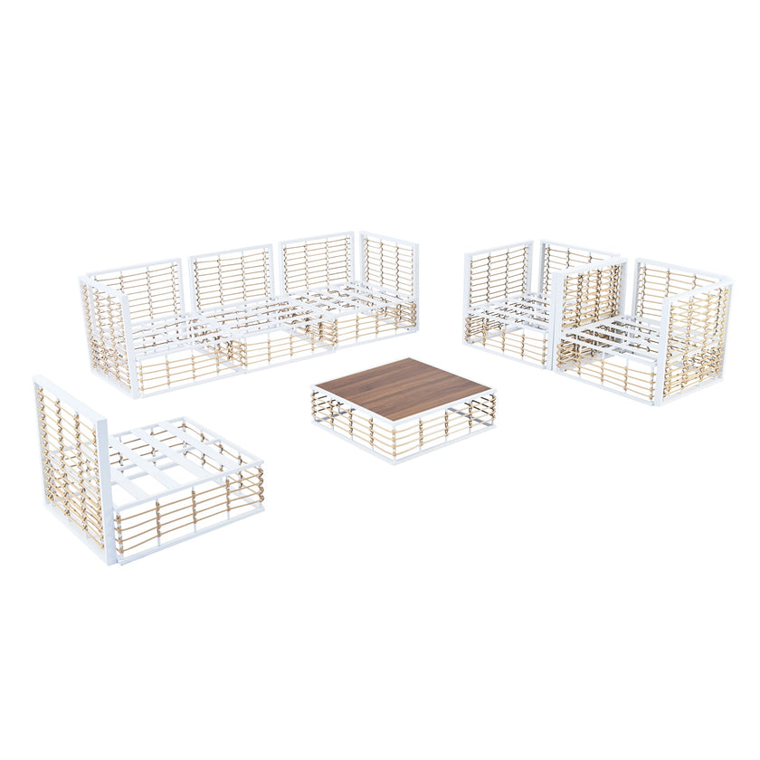 Modern Minimalist 7-Piece Metal Patio Sectional Sofa Set, All-Weather