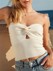 Tossy Knit Strapless Corset: Chic White Backless Crop Top for Summer