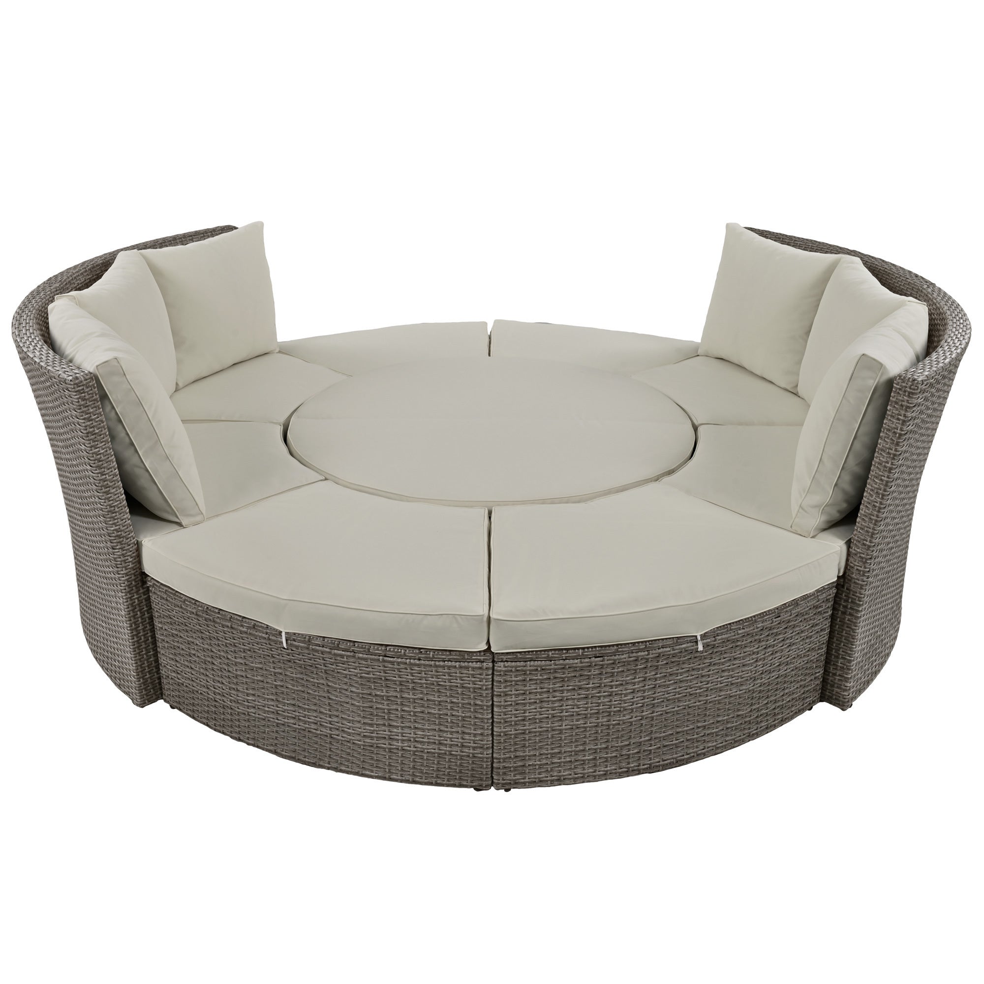 5-Piece Round Rattan Patio Sofa Set with Liftable Table & Washable Cushions