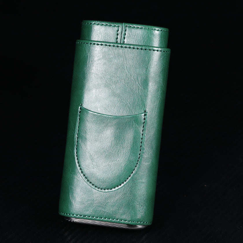 Two end hardware leather cigar box portable cedar wood 3-pack cigar moisturizing box protective cover cigar leather cover