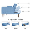 Blue Fabric Futon Sofa Bed with Solid Wood Legs for Living & Bedroom