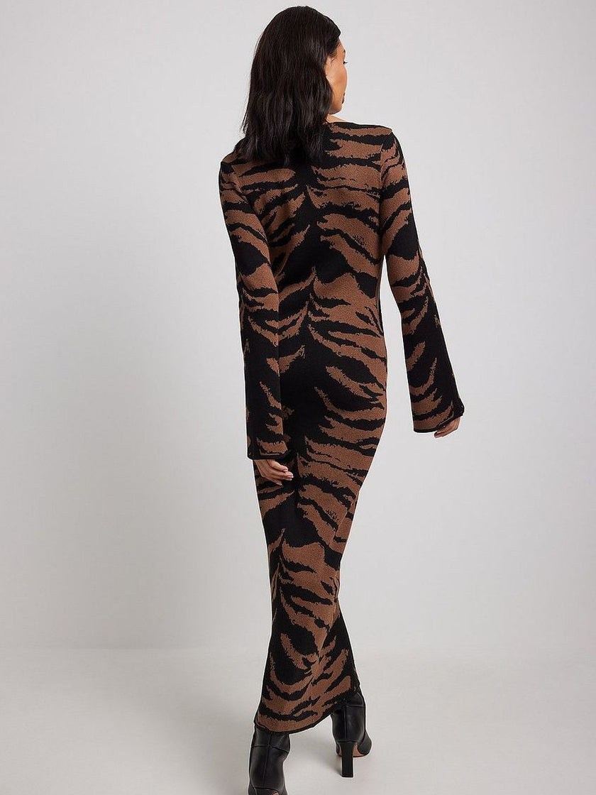 Trendy Personality Leopard Print Women's Long Sleeve Dresses