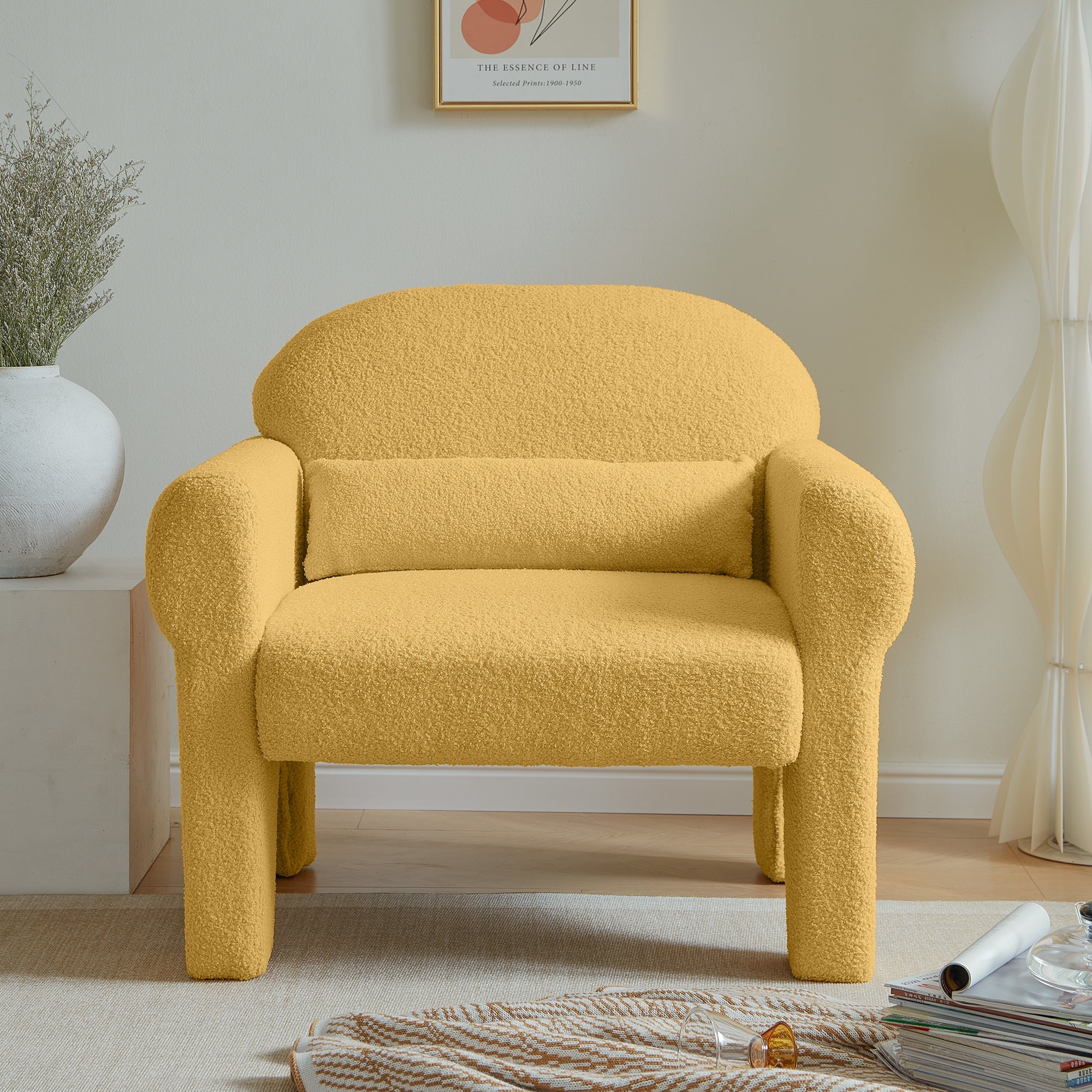 Modern Boucle Accent Chair with Lumbar Pillow for Your Living Room