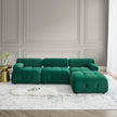 DIY L-Shaped Green Velvet Sofa, Button Tufted, Reversible Ottoman