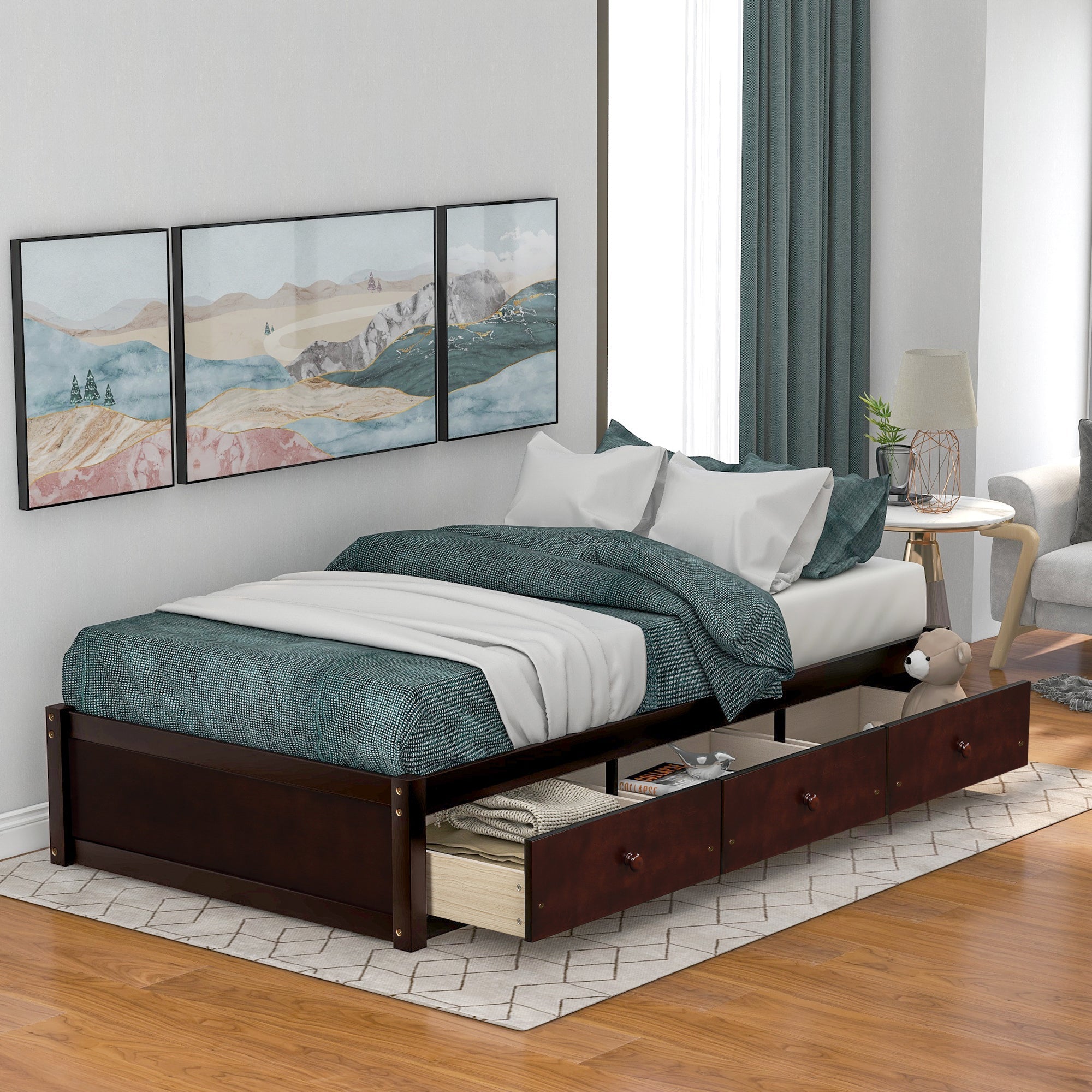 Twin Size Platform Storage Bed With 3 Drawers