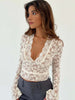 Lace V-Neck See-Through Slim Long Sleeve Women's Top Pullover