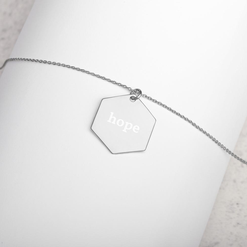 Hope Engraved Silver Hexagon Necklace