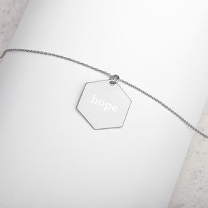 Hope Engraved Silver Hexagon Necklace