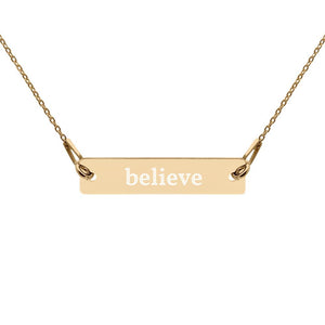 Believe Engraved Silver Bar Chain Necklace