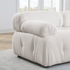 Modular L-Shaped Sofa with Ottoman, Button Tufted, Ivory Teddy Fabric