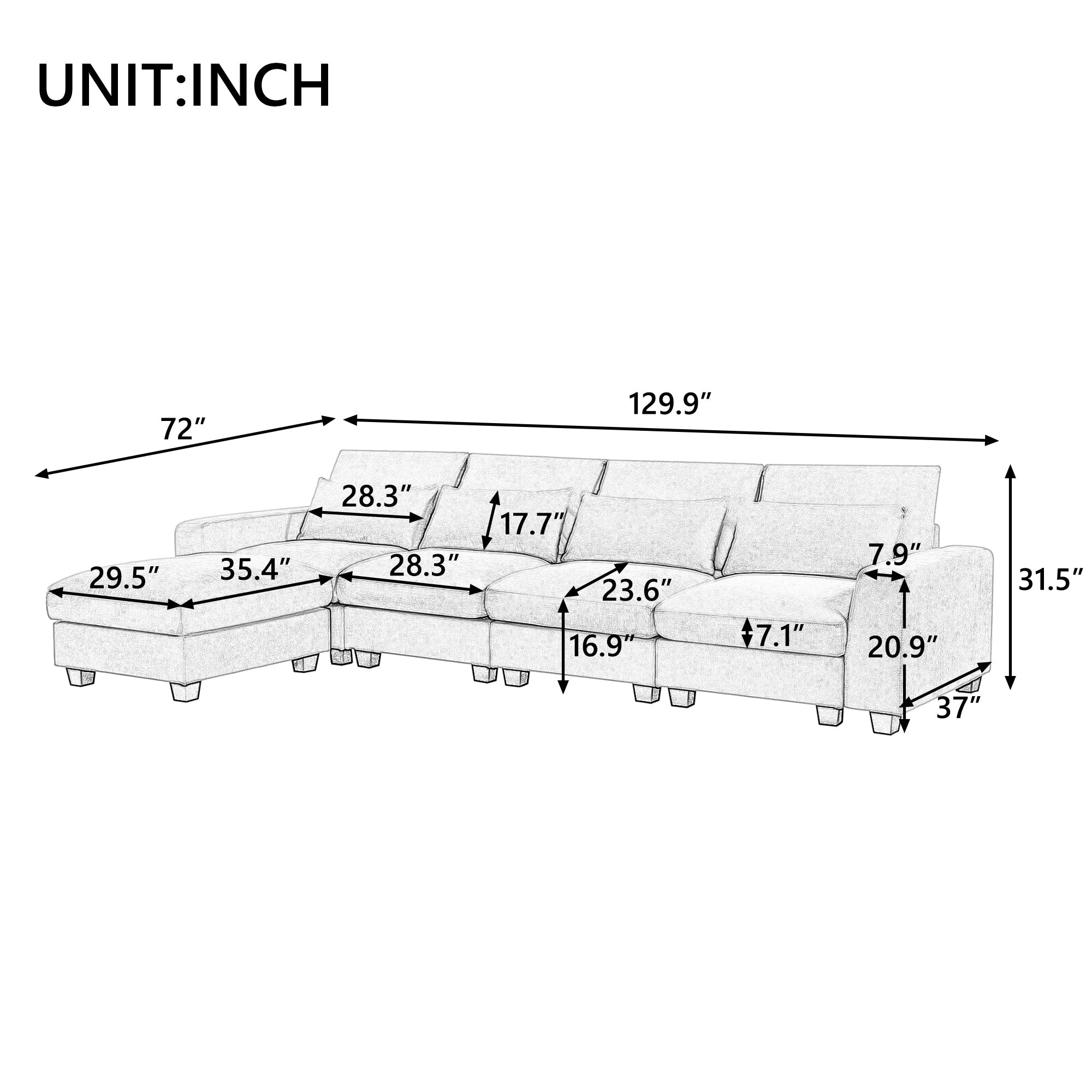 Modern L-Shape Feather-Filled Convertible Sofa with Reversible Chaise