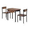 3-Piece Round Dining Set with Drop Leaf, Black Frame & Rustic Brown