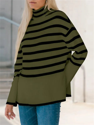 CozyToss Women’s Oversized Striped Turtleneck Sweater