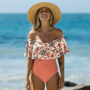 Printed Ruffle Monokini - Padded One Piece Swimsuit for Summer Beachwear