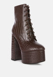 Magdalene Croc High Heel Patform Boots