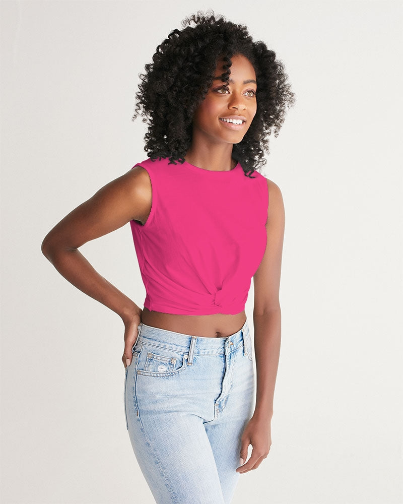 Perennial Fuchsia Twist-Front Crop Tank