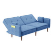 Blue Fabric Futon Sofa Bed with Solid Wood Legs for Living & Bedroom