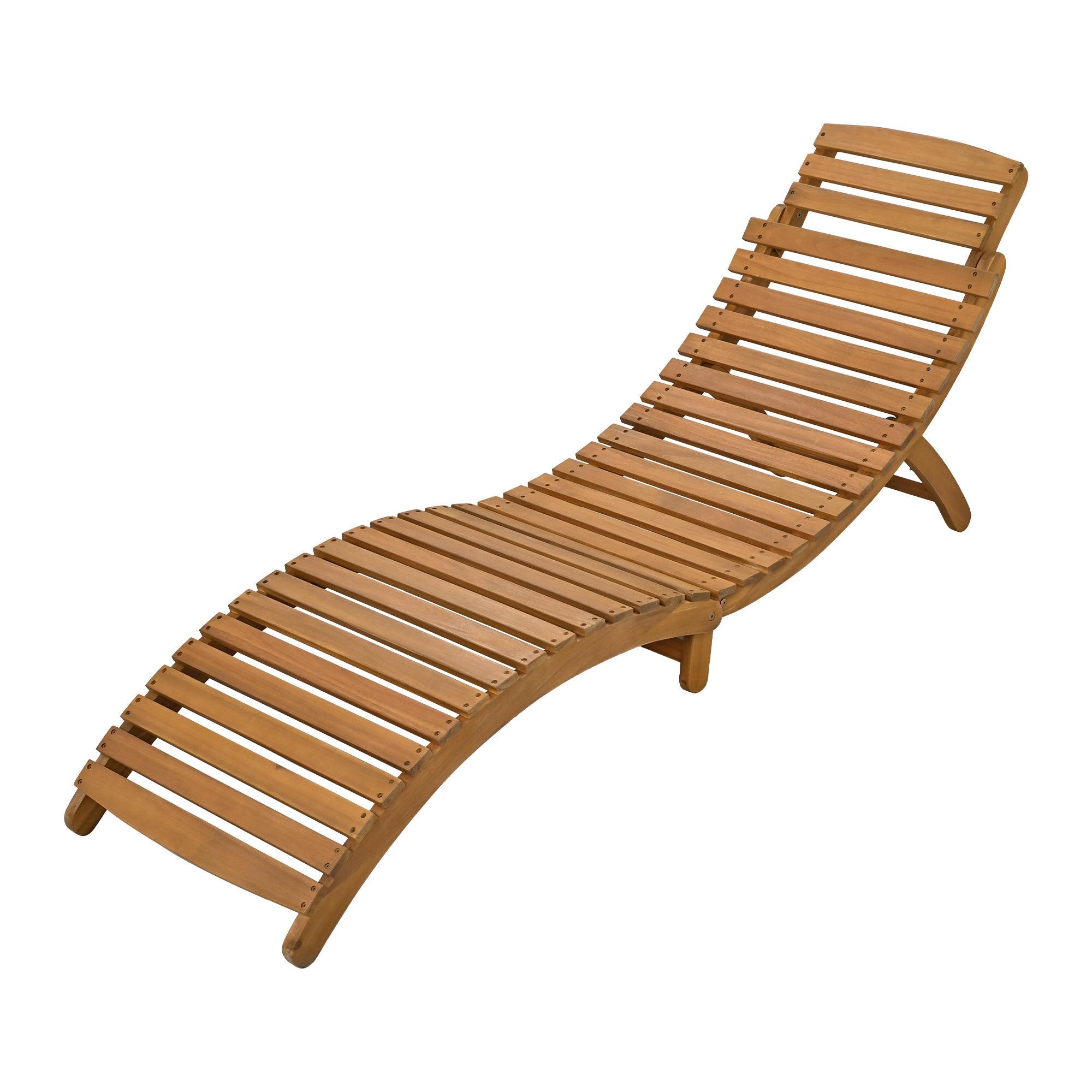 Portable Wood Chaise Lounge Set with Foldable Table, Brown - Patio/Pool/Garden