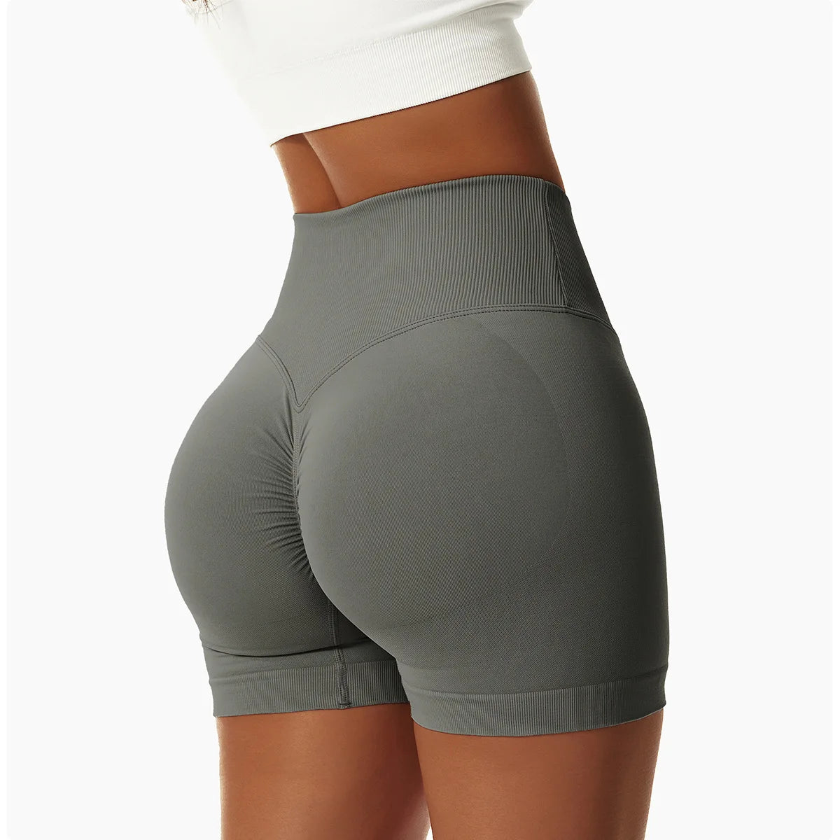 Short de yoga taille haute pêche - Lifting des fesses, course à pied et fitness sans couture