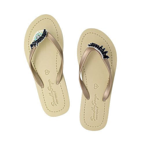 Eyes - Black and Blue Rhine Stone Embellished Women's Flat Flip Flops