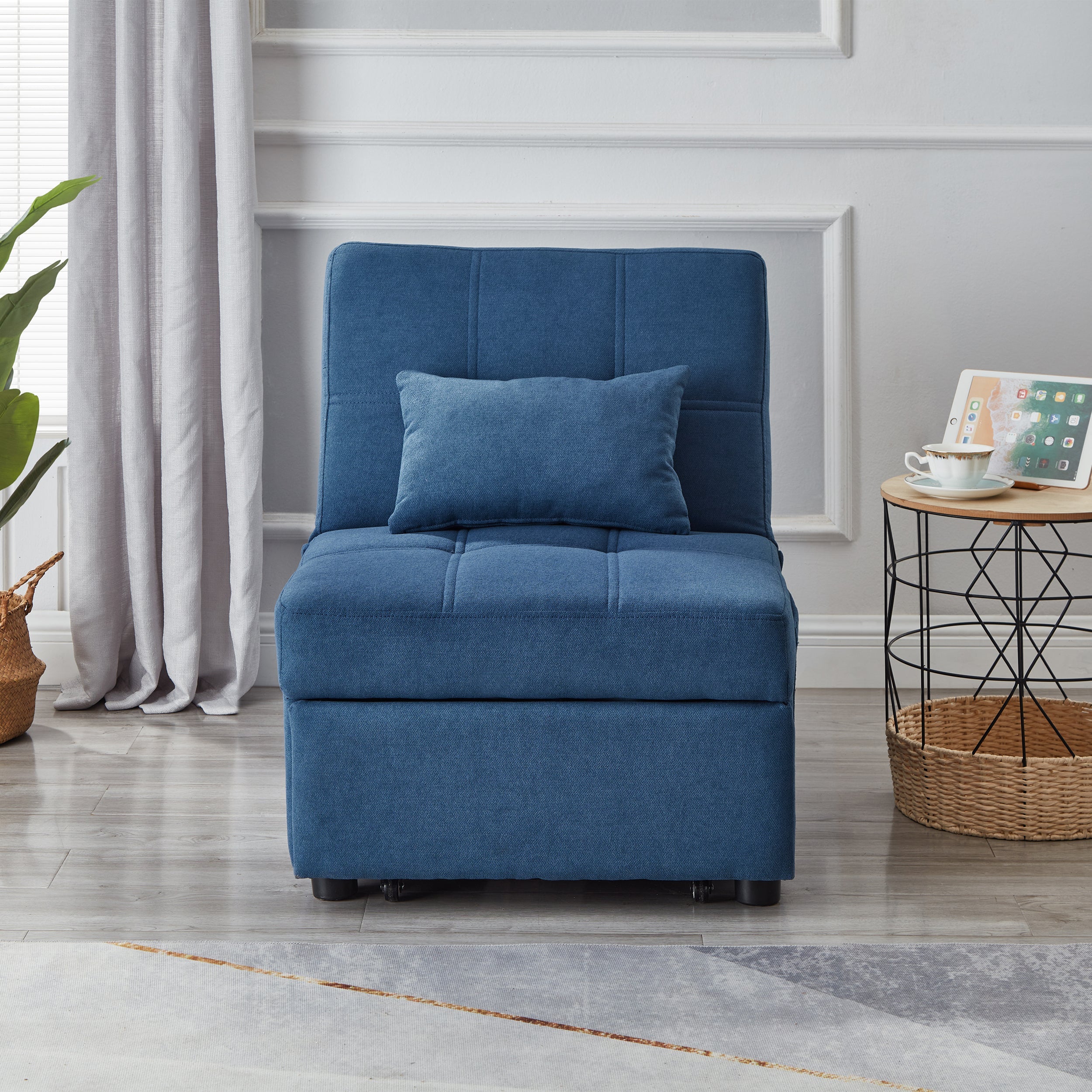 Blue Linen Recliner Chair & Bedroom Furniture for Living Room