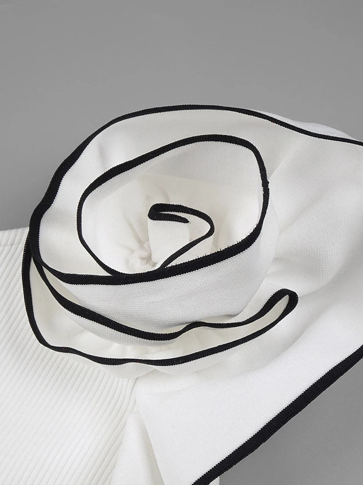 Minimalist Patchwork Appliques Split Dresses for Women Diagonal Collar Sleeveless High Waist Elegant Dress Female