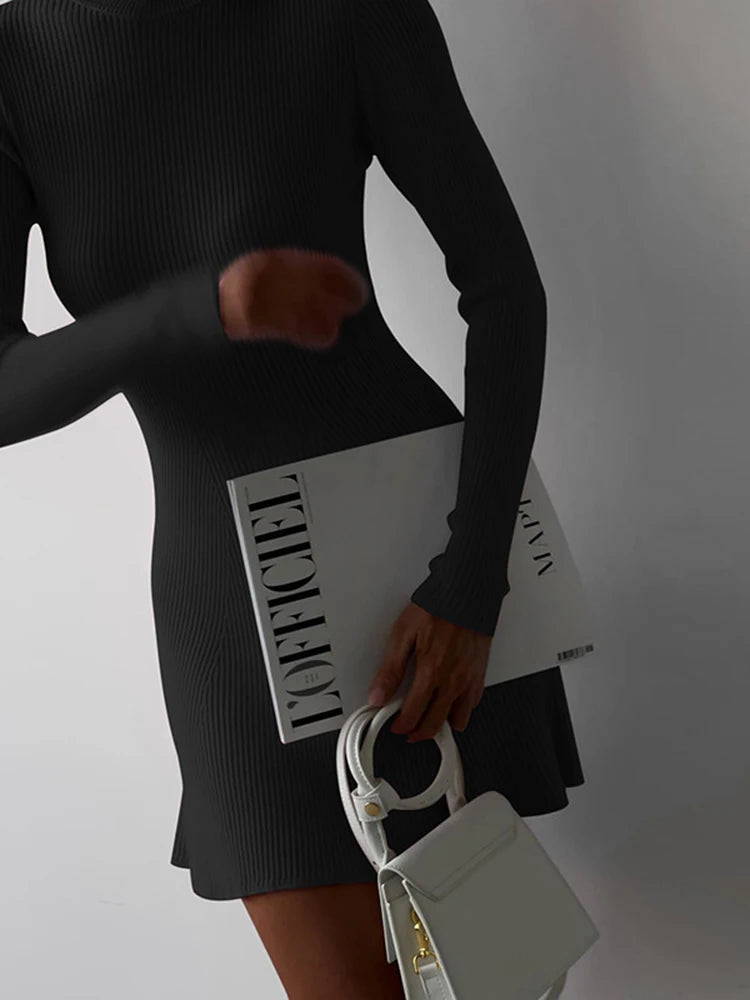 Solid Color Tight Long Sleeved Knitted Dress Women's New Autumn Winter Pullover Elegant Wrap Buttocks Dresses