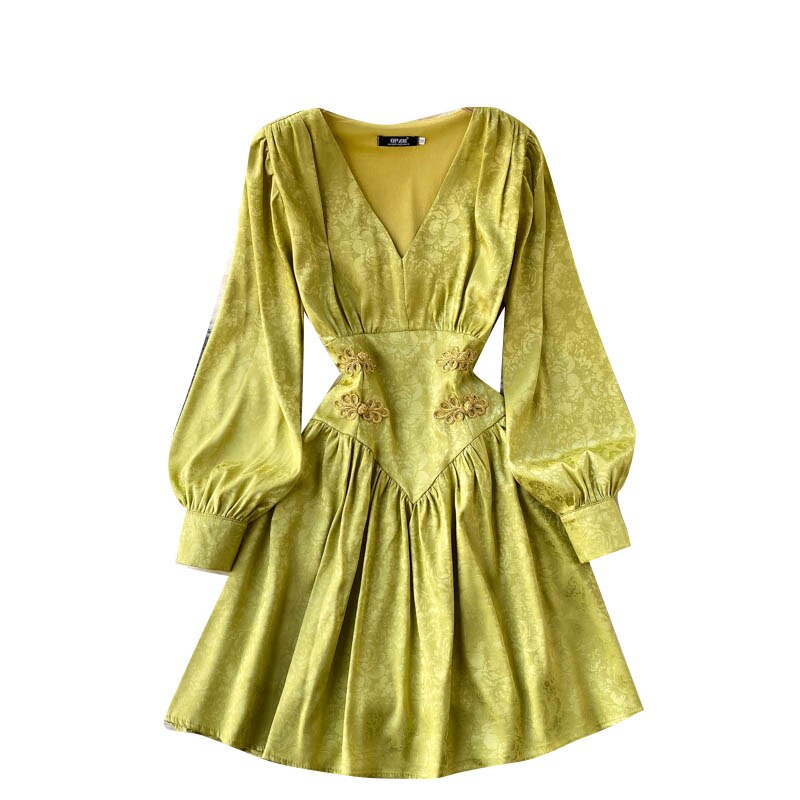 Vintage Elegant Summer Dress New V Neck High Waist Party Night Dresses