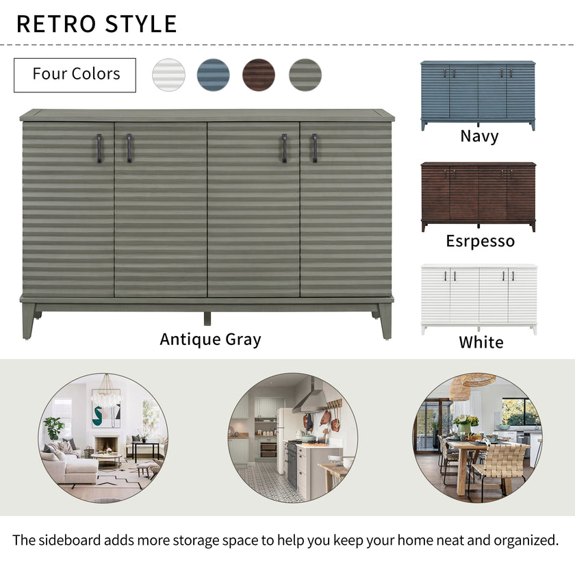 TREXM side panel with 4-door large storage buffet, adjustable shelves and metal handles (antique gray)