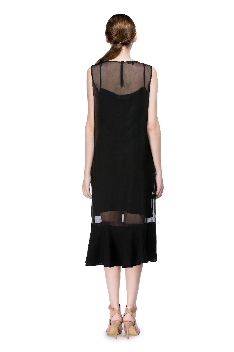Black Round Neck Flounced Dress