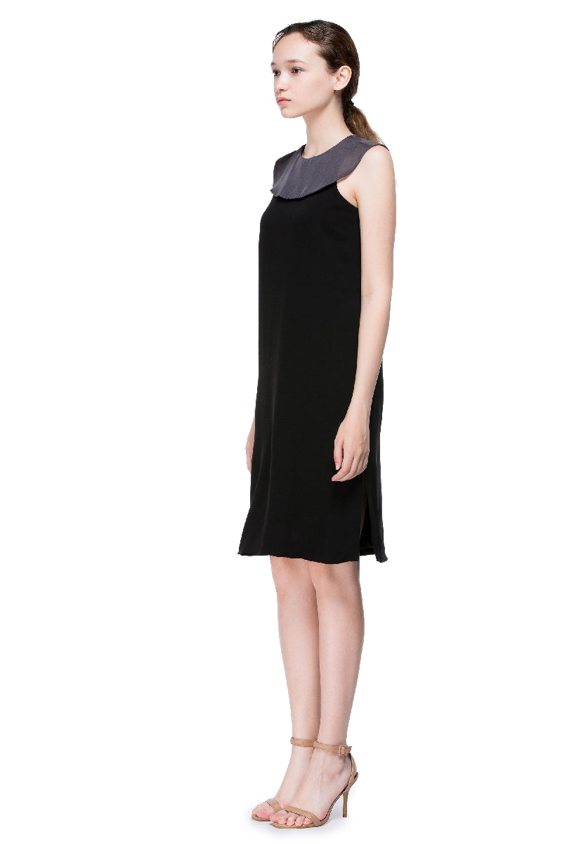 Black Midi Dress With Grey Collar