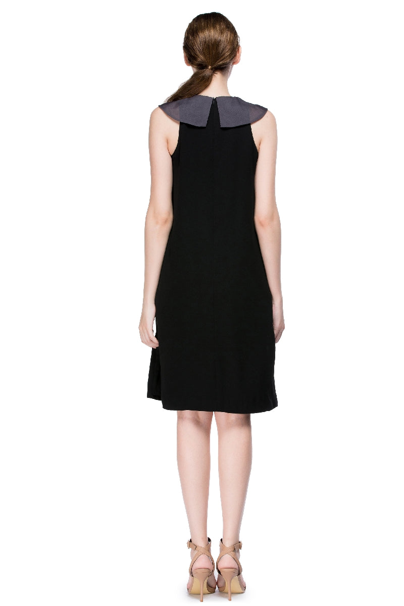Black Midi Dress With Grey Collar