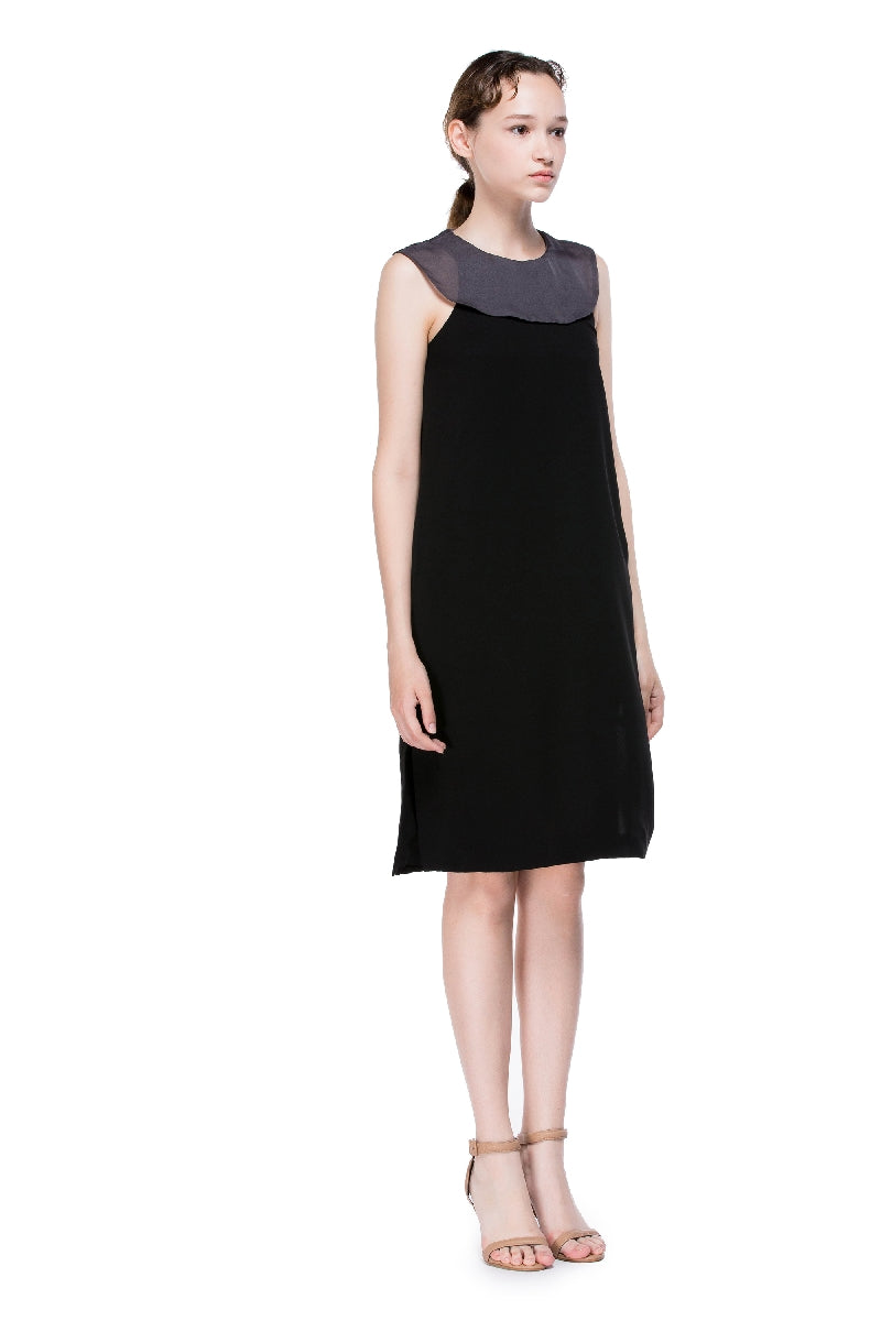 Black Midi Dress With Grey Collar