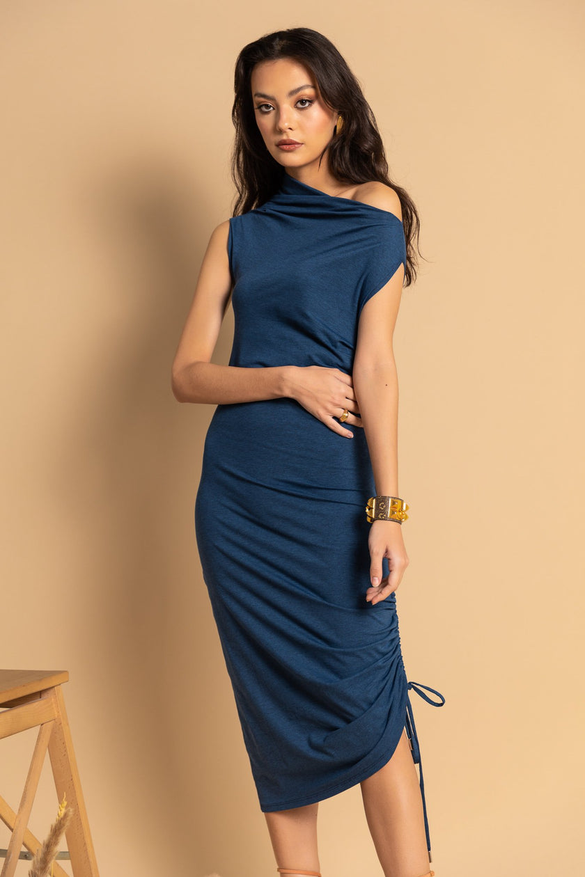 Coelum Draped Asymmetrical T-Shirt Dress With Ruched Detail