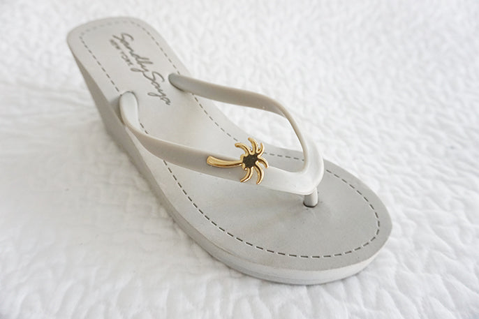 Gold Palm Tree - Studs Charm Women's High Wedge Flip Flops Sandal
